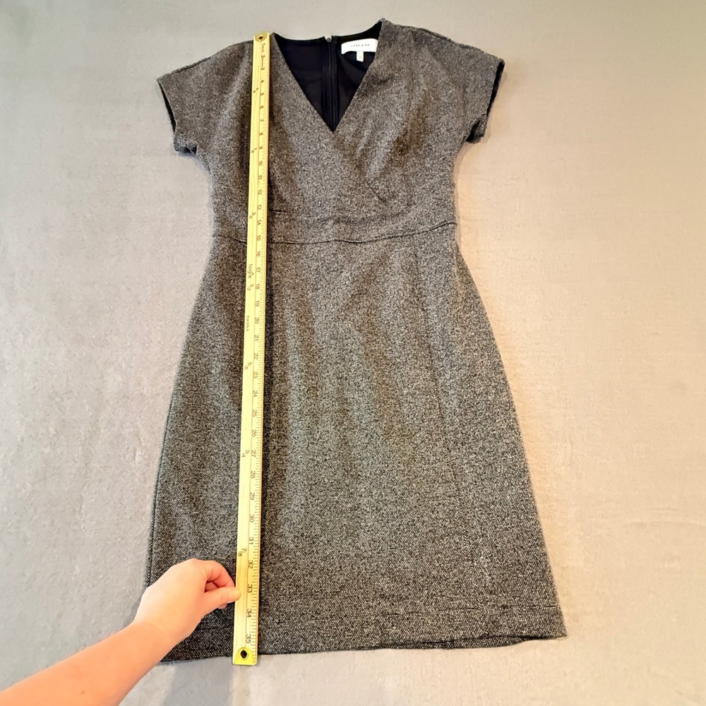 Lark & Ro Women's Gray Tweed V Neck Short Sleeve Sheath Dress Business Casual - Picture 8 of 10